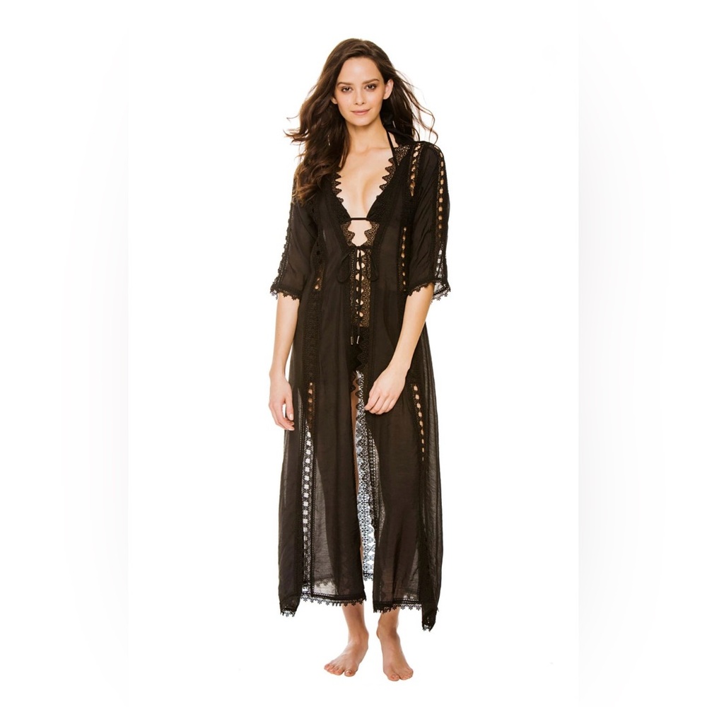 Elan Crochet long coverup kimono